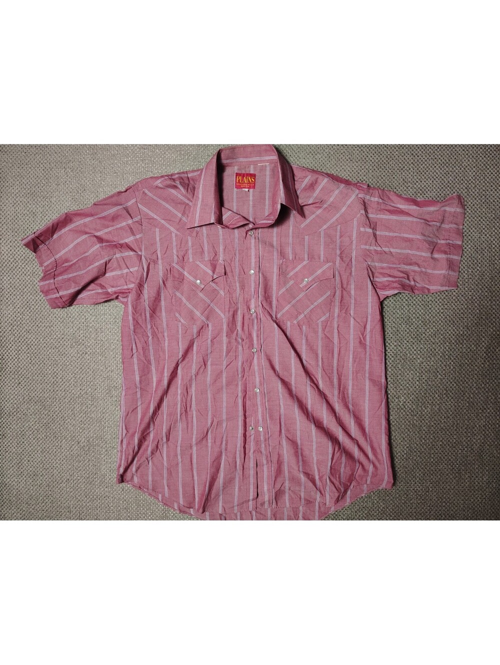 Vintage Plains Western Shirt Pearl Snap Short Sleeve Burgundy Men's Size L